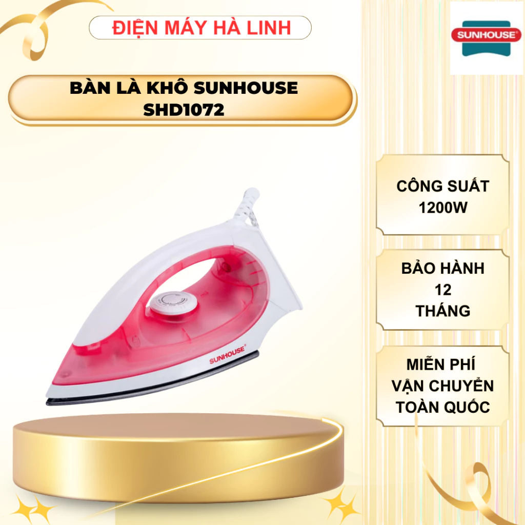 Bàn là khô Sunhouse SHD1072, Công suất 1200W, Mặt bàn là phủ chống dính, 5 chế độ nhiệt, BH 12 tháng