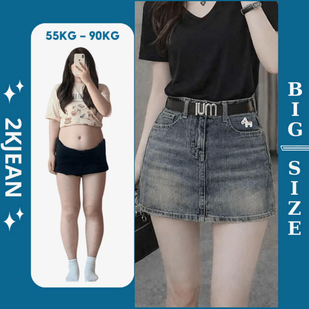 Chân Váy Jean Nữ Lưng Cao Có Quần Trong QC2118 Form Chữ A Bigsize 58-85kg Thời Trang Cao Cấp 2Kjean