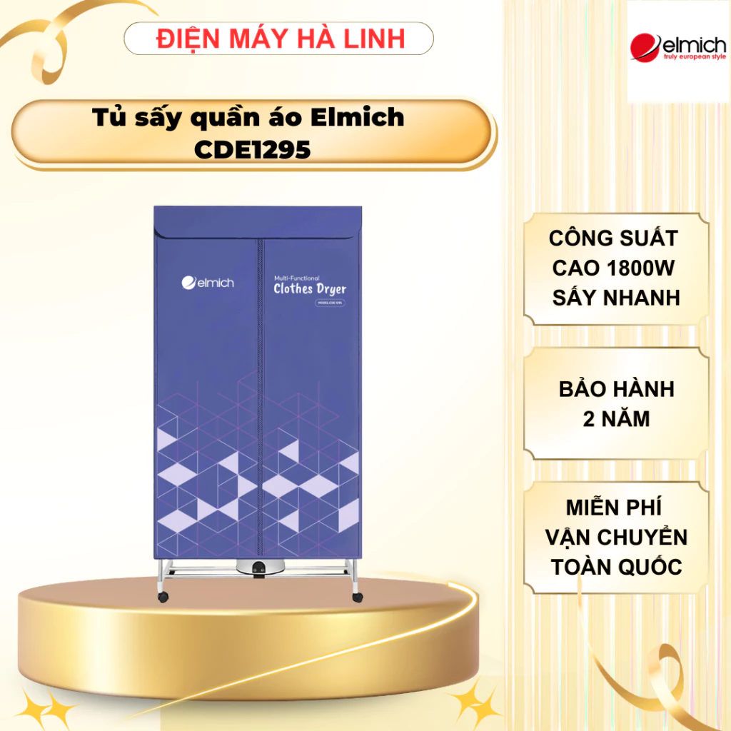 Tủ sấy quần áo Elmich CDE1295, Công suất 1800W, Khung tủ inox 201 có độ bền cao, Bảo hành 24 tháng