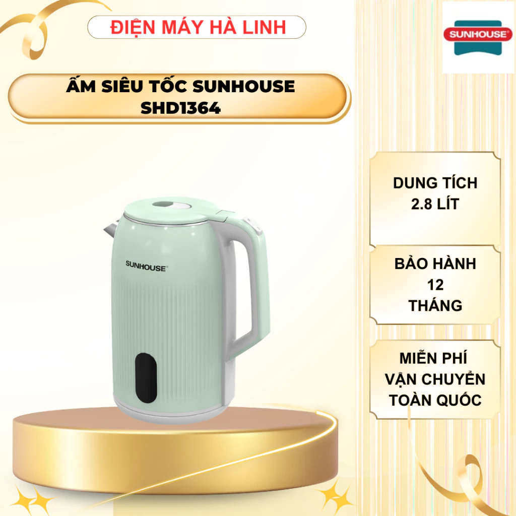 Ấm siêu tốc Sunhouse SHD1364, Công suất 1500W, Dung tích 2.8 Lít, Bảo hành 1 năm