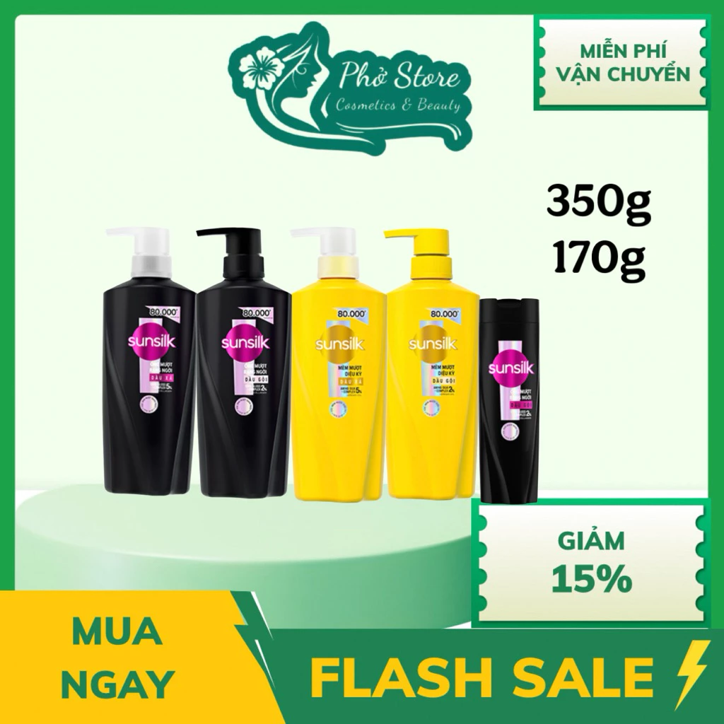 Dầu gội, dầu xả Sunsilk 350g-170g mềm mượt óng ả - óng mượt rạng ngời, lưu hương thơm đến 48h