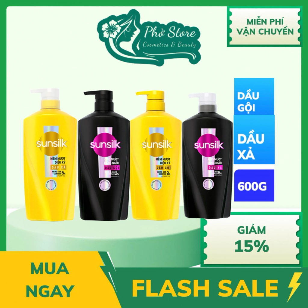 Combo Dầu Gội, Dầu Xả Sunsilk 600g làm sạch và mềm mượt tóc gấp 5 lần, cho mái tóc ngát hương