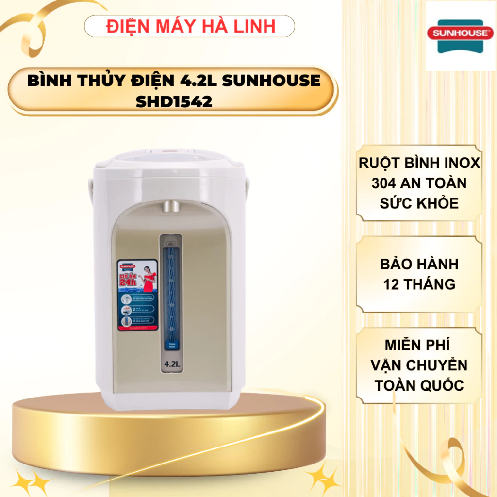 Bình thủy điện Sunhouse SHD1542, Công suất 750W, Dung tích 4,2 lít, Ruột bình inox 304, BH 12 tháng