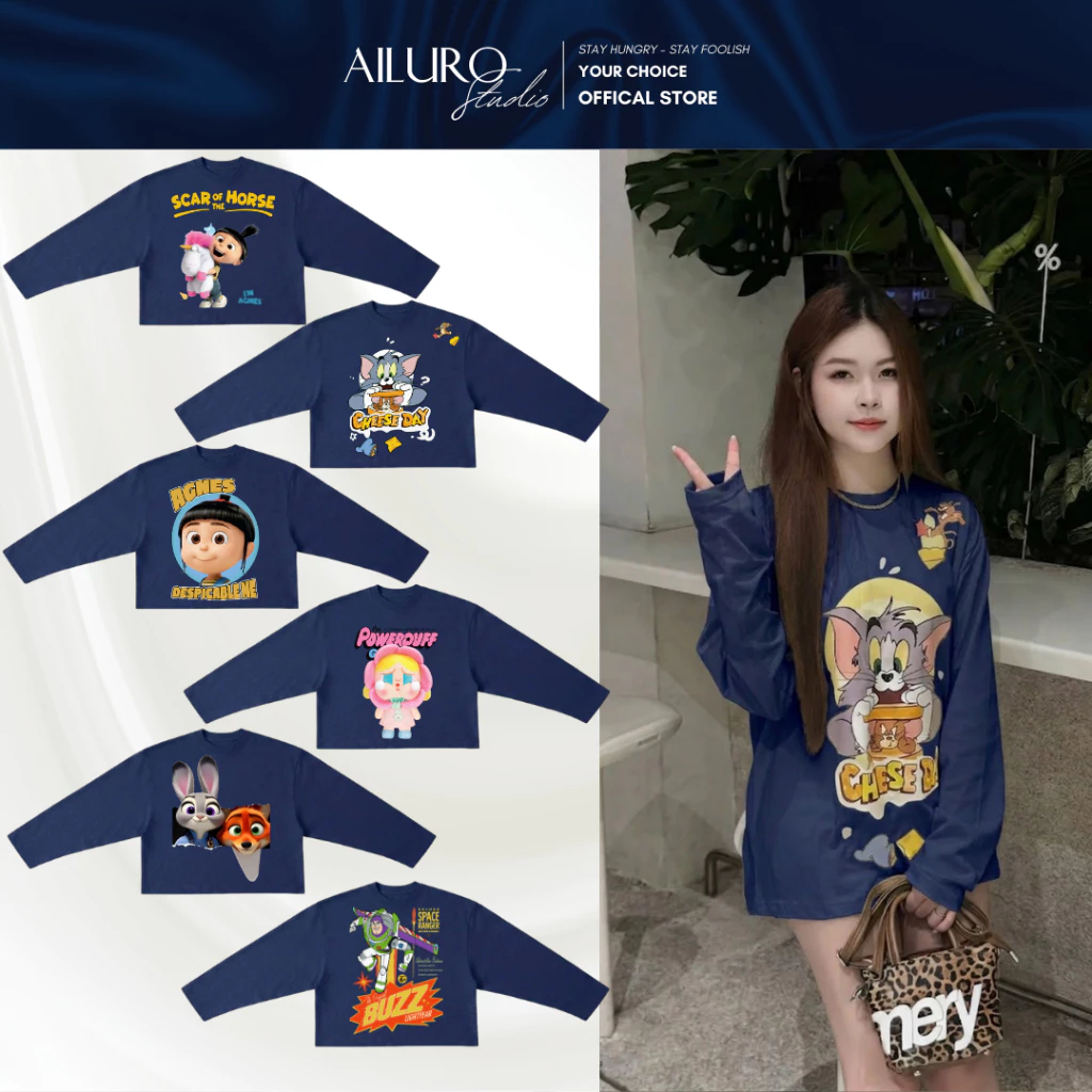 [XANH NAVY] Áo Thun Tay Dài In Hình Dễ Thương Long Sleeve Form Boxy chất 100% Cotton phông tay lỡ nam nữ form rộng