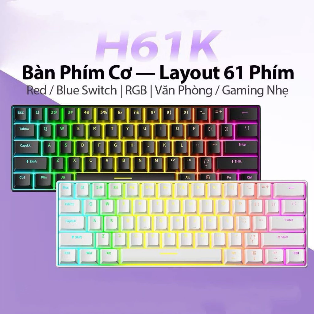 Bàn phím cơ Gaming Zifriend H61K LED RGB | 1 mode Typec | Stab đã được căn chỉnh sẵn