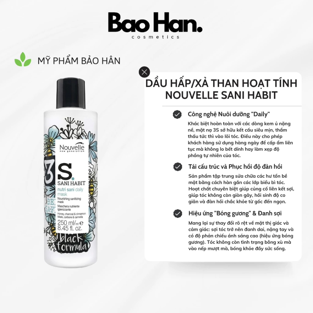 DẦU HẤP/XẢ TÓC NOUVELLE NUTRI SANI 3S – KEM Ủ DƯỠNG TÓC PHỤC HỒI HƯ TỔN, CẤP ẨM TÓC KHÔ XƠ, TÓC BÓNG MƯỢT CHUẨN SALON