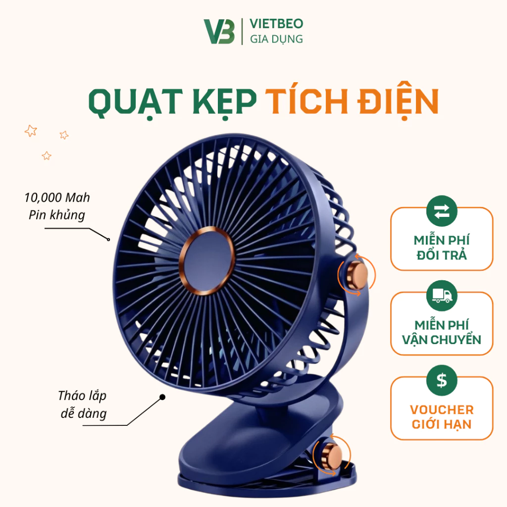 Quạt tích điện kẹp bàn mini Didooglt để bàn 5 mức độ có đèn led pin 5000 MHA Và 10000 MHA Pin khoẻ