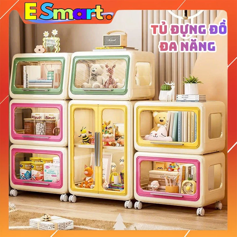 Tủ Đựng Đồ Đa Năng 1, 2 Tầng Cao Cấp - Tủ Nhựa Cỡ Lớn Đựng Đồ Chơi, Quần Áo, Sách Vở Nhiều Ngăn Có Bánh Xe Đẩy Tiện Lợi