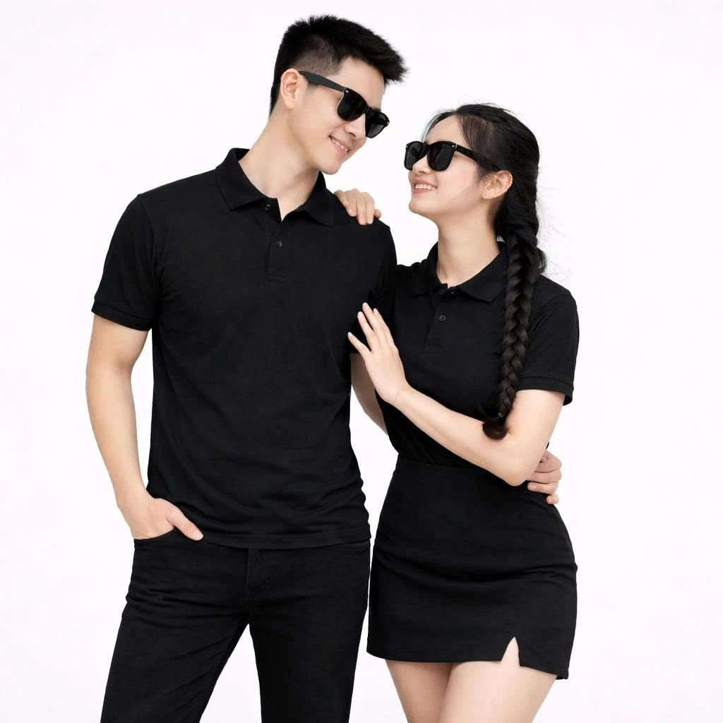 Áo Thun Có Cổ Polo Cá Sấu 4 Chiều Andromeda Ngắn Tay Màu Đen Đồng Phục Dùng Chung Cho Nam Và Nữ