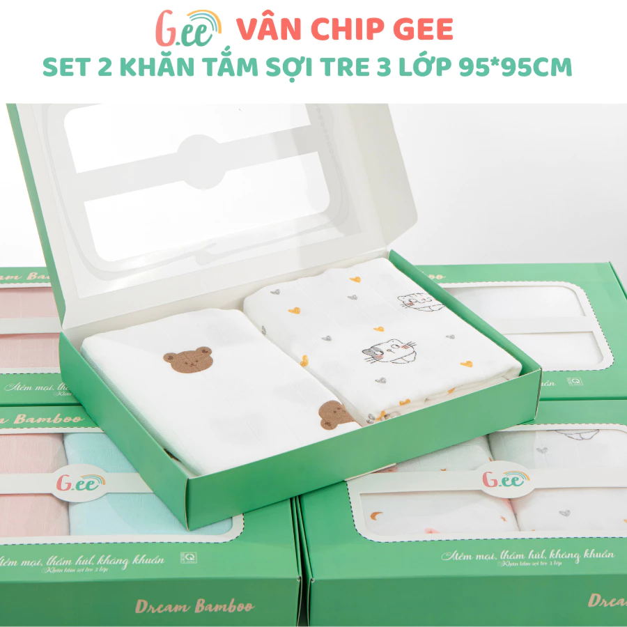 Khăn tắm sợi tre Gee 2 lớp, 3 lớp  kích thước 95*95cm mềm mại an toàn lành tính cho bé.