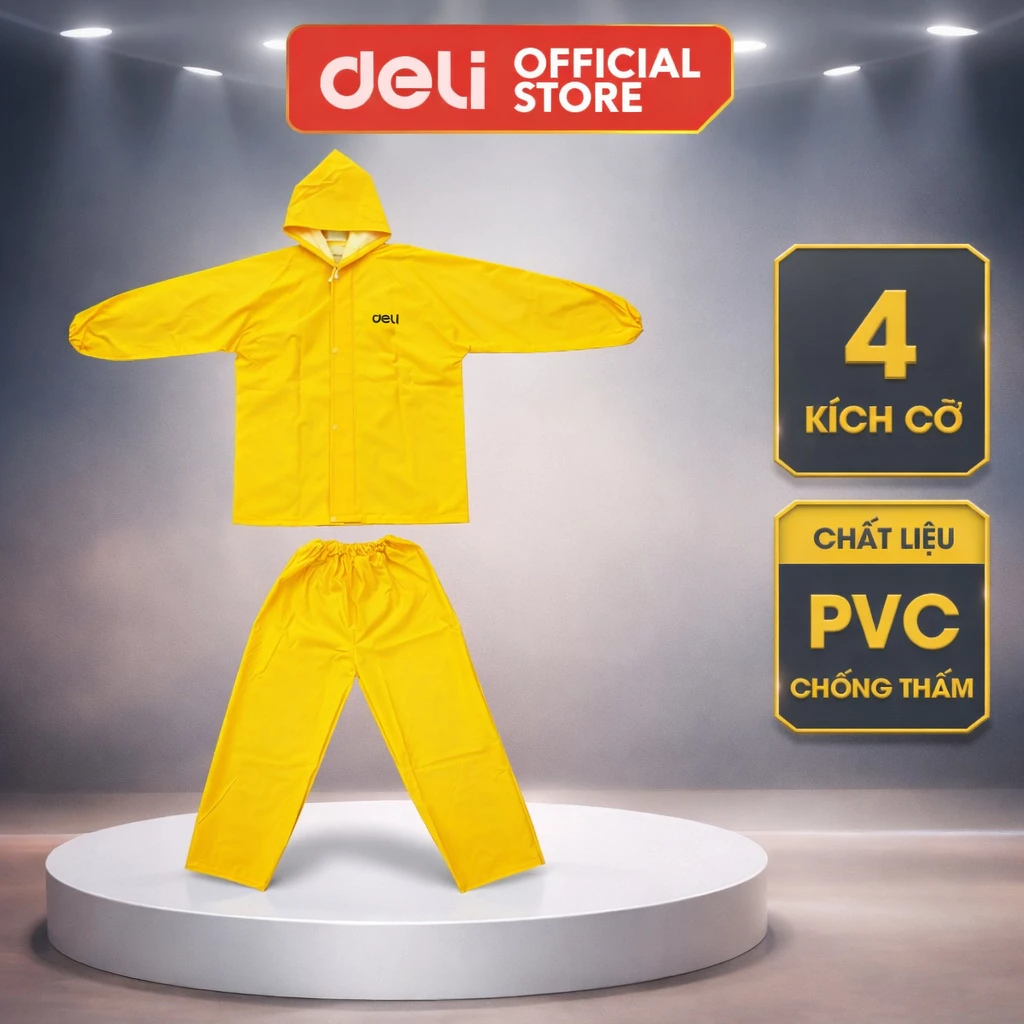 Áo Mưa Bộ Nam Nữ Deli Cao Cấp Đi Xe Chống Thấm Nước Vải PVC Dày Dặn Siêu Co Dãn Đeo Balo Được