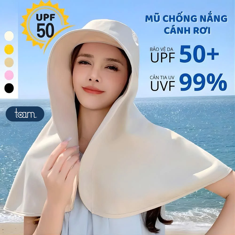 Mũ Chống Nắng Vành Siêu Rộng Toam Tích Hợp Khăn Choàng 39CM, Mặt Nạ Che Kín Mặt Cổ Ngăn Tia UV 2025
