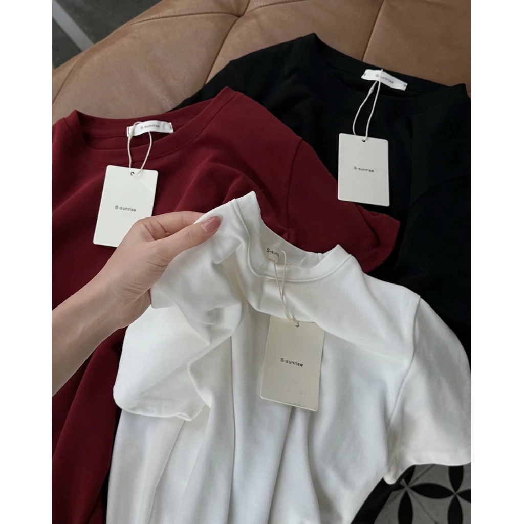 𝗦𝘁𝗲𝗲𝘇𝘆 • 𝑺-𝒔𝒖𝒏𝒓𝒊𝒔𝒆 Áo thun cotton dày trơn cổ tròn form vừa, áo thun loại 1 qccc mùa hè cho nữ, áo phông nữ mùa hè P8530