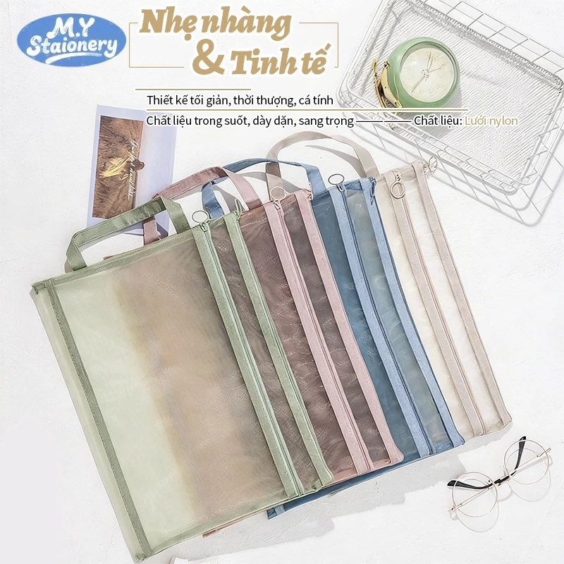 Túi Lưới Đựng Tài Liệu A4/A5/B6 Muyuan Túi Zip A4 Có Khóa Tiện Dụng Nhiều Màu Sắc