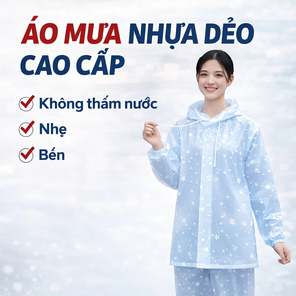 Bộ Áo Mưa  Họa Tiết Nhựa Dẻo Hoa Tuyết Trắng Trẻ Trung, Chống Thấm Nước Cho Nam Và Nữ