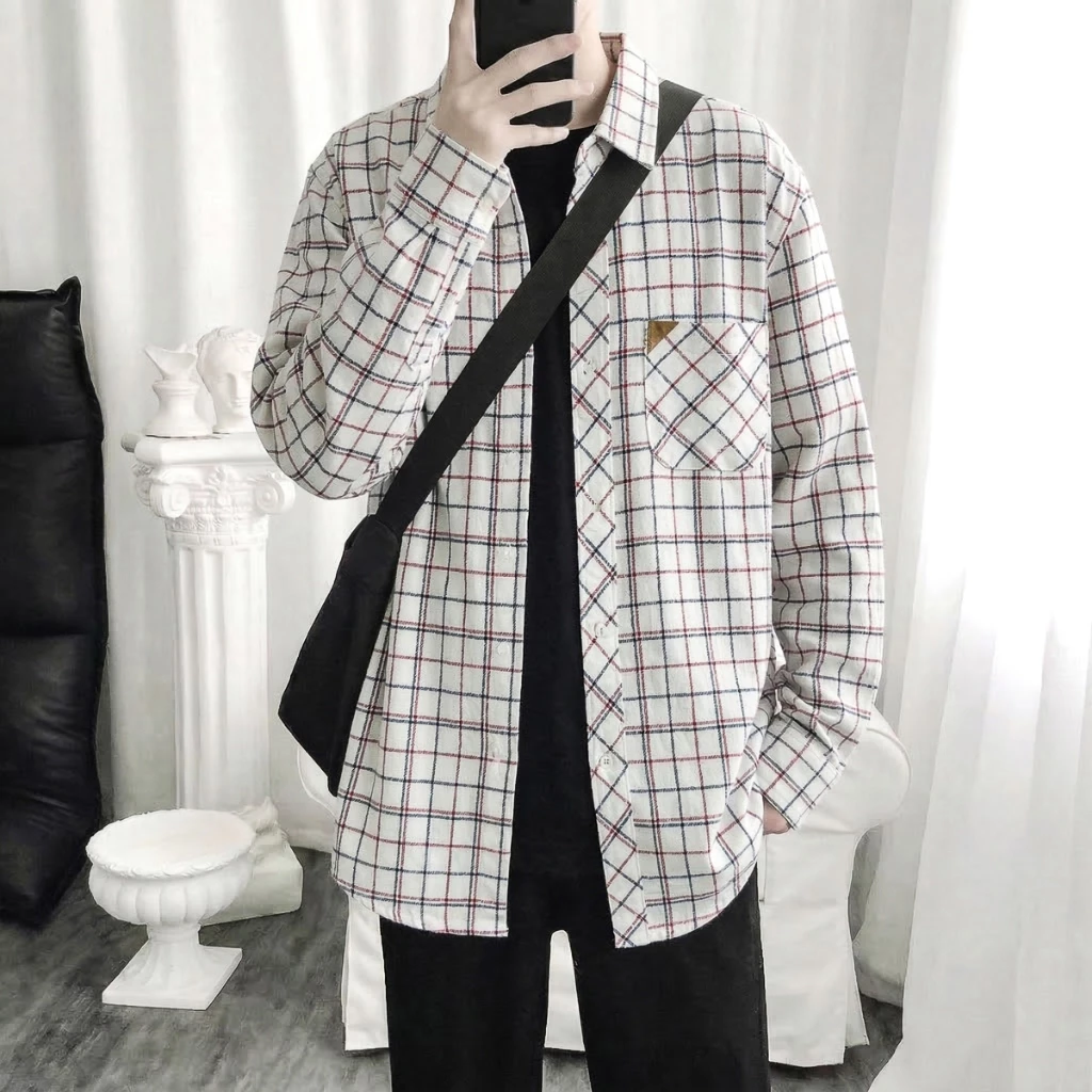 Áo Sơ Mi Dài Tay, Họa Tiết Kẻ Caro, Dáng Rộng Unisex Nam Nữ, Chất Đẹp, Hàng Quảng Châu - AD72