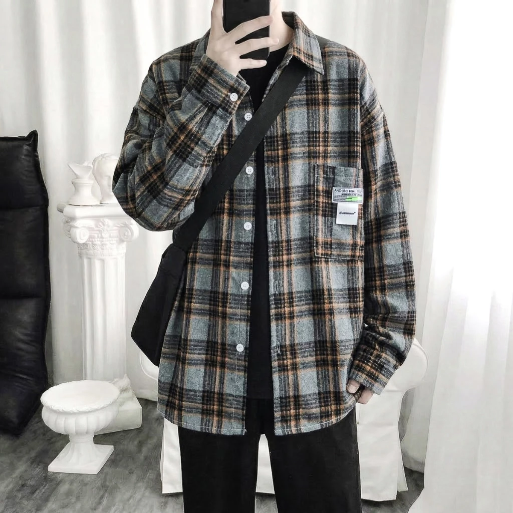 Áo Sơ Mi Dài Tay, Họa Tiết Kẻ Caro, Dáng Rộng Unisex Nam Nữ, Chất Đẹp, Hàng Quảng Châu - AD73