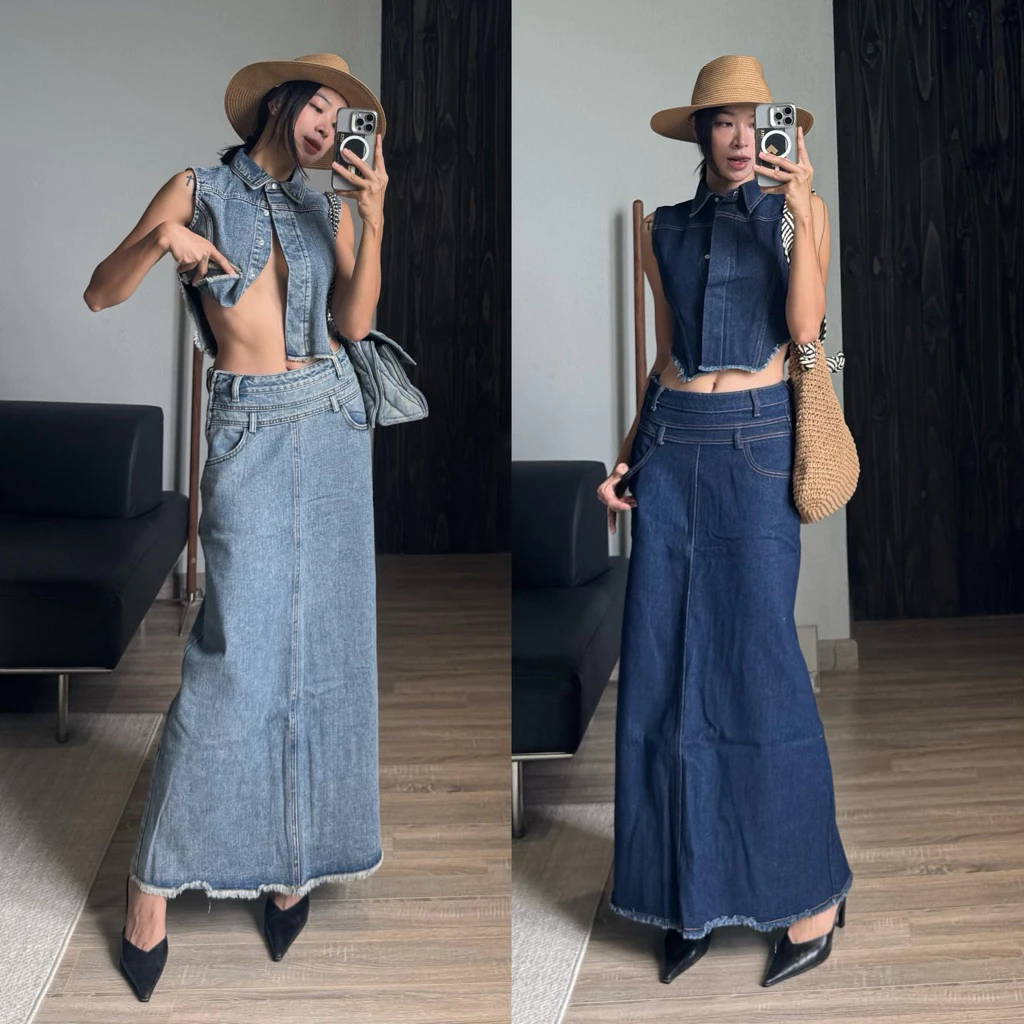 MIDDUA - SET váy DENIM GỒM VJ055 và GIlet07 bán tách lẻ món