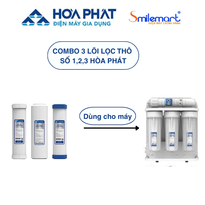 Combo 3 lõi lọc cao cấp máy lọc nước Hòa Phát số 1,2,3 - Dùng cho tất cả các máy lọc nước