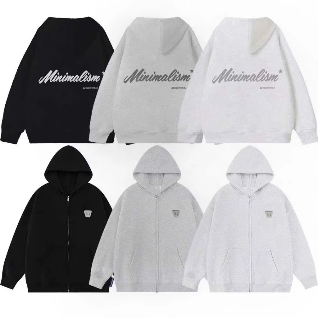Áo Khoác Nỉ Hoodie Zip Khóa Kéo In Chữ MINIMALISM Form Rộng Nam Nữ Nón To Dày Dặn (Có Túi Trong)
