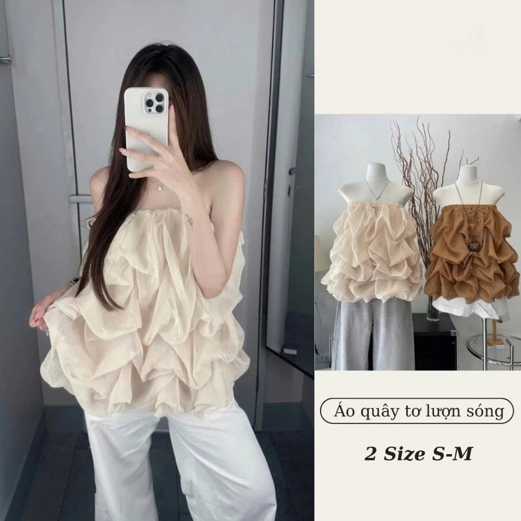 (Sẵn Hàng L1) Áo Quây Tơ Nữ Lượn Sóng Bồng Bềnh Sang Chảnh, Áo Quây Kiểu Xếp Tầng Hàn Quốc BUN222