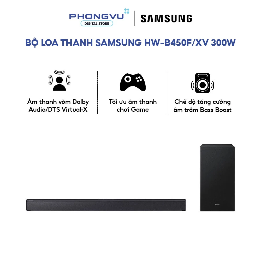 Bộ loa thanh Samsung HW-B450F/XV 300W - Hệ thống 2.1Ch - Dolby Audio, Bass Boost - Bảo hành 12 tháng
