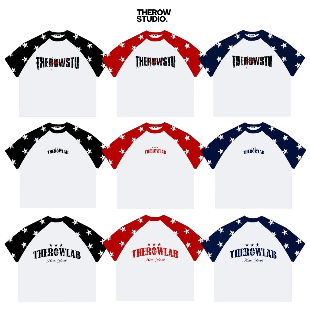 THEROW Áo Thun Boxy Raglan Tay Ngôi Sao Local Brand Tay Ngắn Cotton Phối Borip 250gsm Áo Phông Forrm Rộng Unisex Nam Nữ