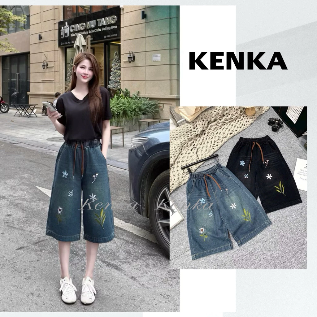 Quần Ngố Jeans Short Lửng Thêu Hoa Ống Rộng Nữ BIGSIZE 40 75kg Phong Cách Thời Trang Hiện Đại