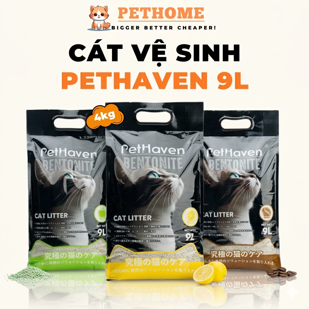 Cát Vệ Sinh Cho Mèo PetHaven 9L (4kg), Cát Đất Sét Khử Mùi Tốt, Thấm Hút Và Vón Cục Siêu Nhanh