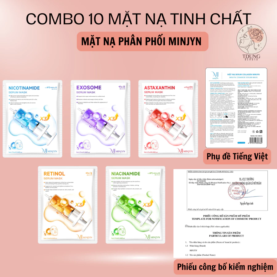 [COMBO 10] Mặt Nạ Giấy Dưỡng Da Serum Trắng Da Ngừa Mu.n Phục Hồi Da Mask Đắp Mặt MINJYN