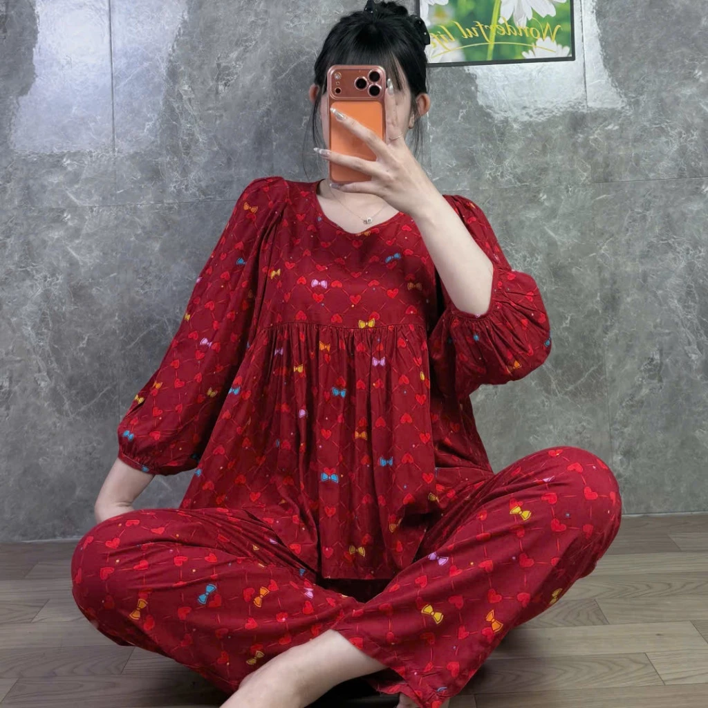 QUẦN DÀI BABYDOLL PHOM TO TLD266 - Đồ Bộ Tole Lanh Nữ Mặc Nhà Aó Cổ Tròn Tay Dài Quần Dài M/L/XL/2XL