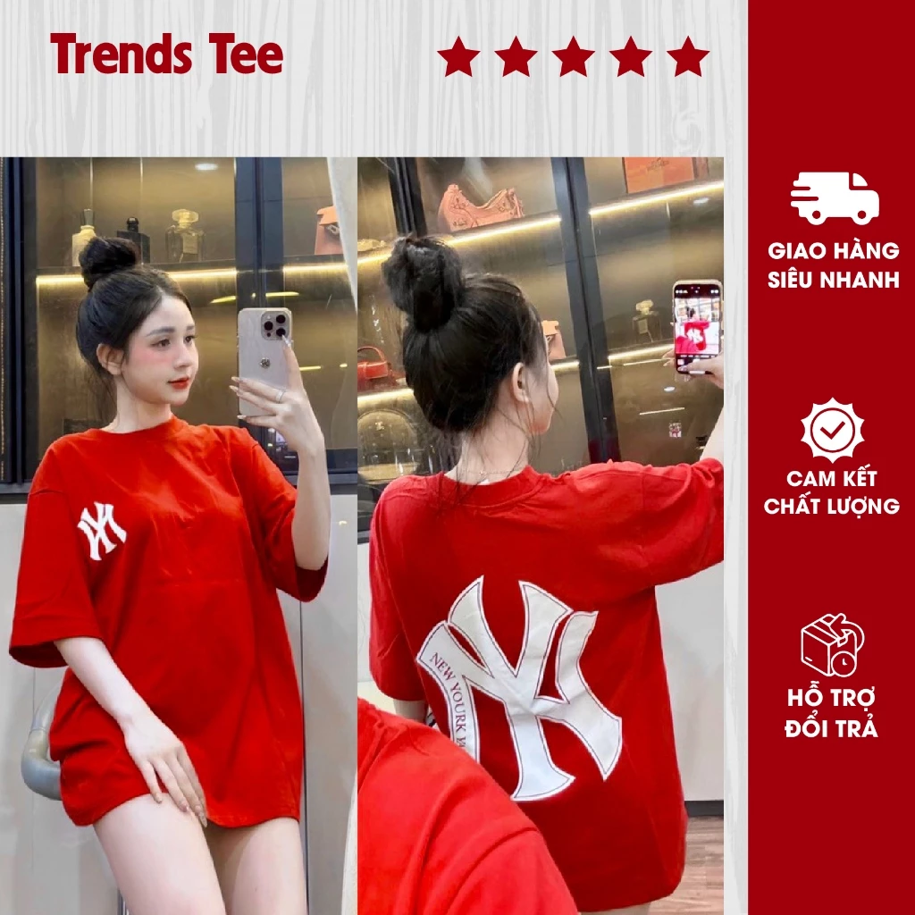Áo Thun Nam Nữ Cotton 100% Cao Cấp 250Gsm In Hình Ny Đỏ Form Dày Dặn Co Giãn 2 Chiều