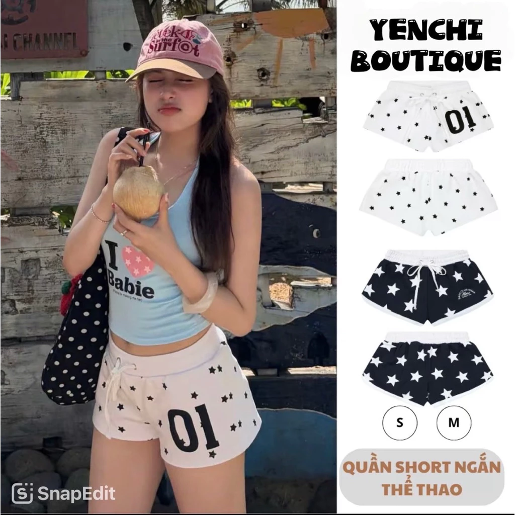 Quần short thể thao nữ cạp trễ bản to hottrend . Quần đùi nữ 01 in hình mặc nhà đi chơi đi biển