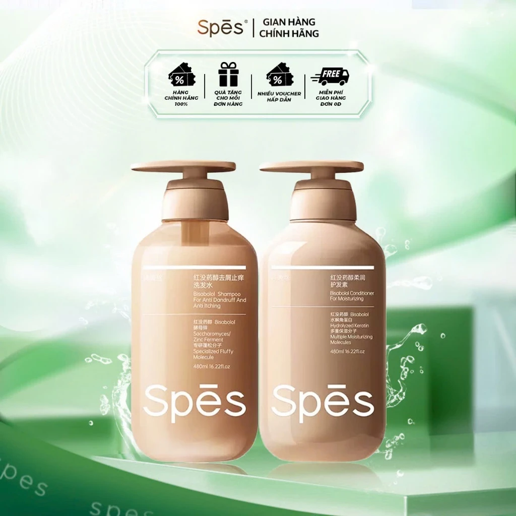 Bộ dầu gội xả SPES Peptide Bisabolol làm sạch da đầu, hỗ trợ giảm gàu, giúp tóc bồng bềnh 480ml