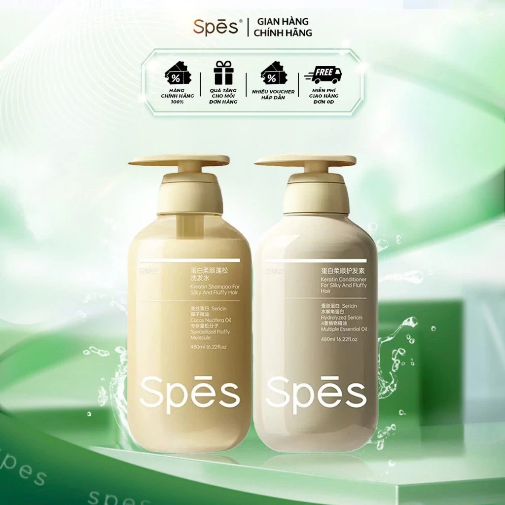 Bộ Dầu Gội Xả SPES Keratin Làm Sạch Bụi Bẩn, Cung Cấp Độ Ẩm , Suôn Mượt Bồng Bềnh 480ml/780ml