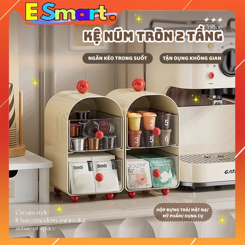 Tủ Đựng Đồ 2 Tầng Mini Để Bàn Hình Dáng Dễ Thương - Hộp Để Mỹ Phẩm, Dụng Cụ Học Tập Có Ngăn Kéo Xếp Chồng Tiện Dụng