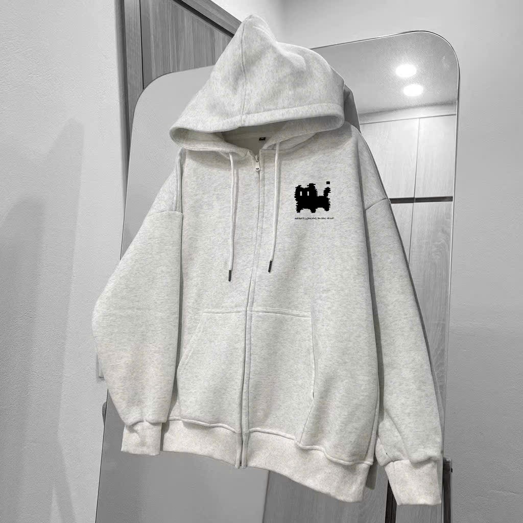 Áo Khoác Nỉ Hoodie Zip Khóa Kéo MÈO INFINITE Form Rộng Nam Nữ Chất Nỉ Bông Dày Dặn (Có Túi Trong)