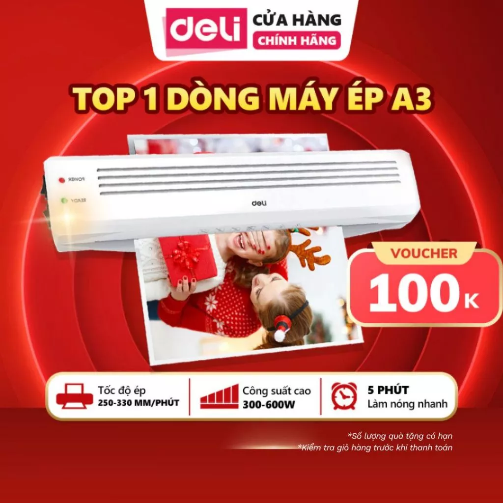 [VOUCHER100K] Máy Ép Plastic DELI Chính Hãng - Khổ Ép A3 A4 - Máy Ép Nhiệt Nhựa Nhỏ Gọn - Máy Cán Màng Ảnh, Poster