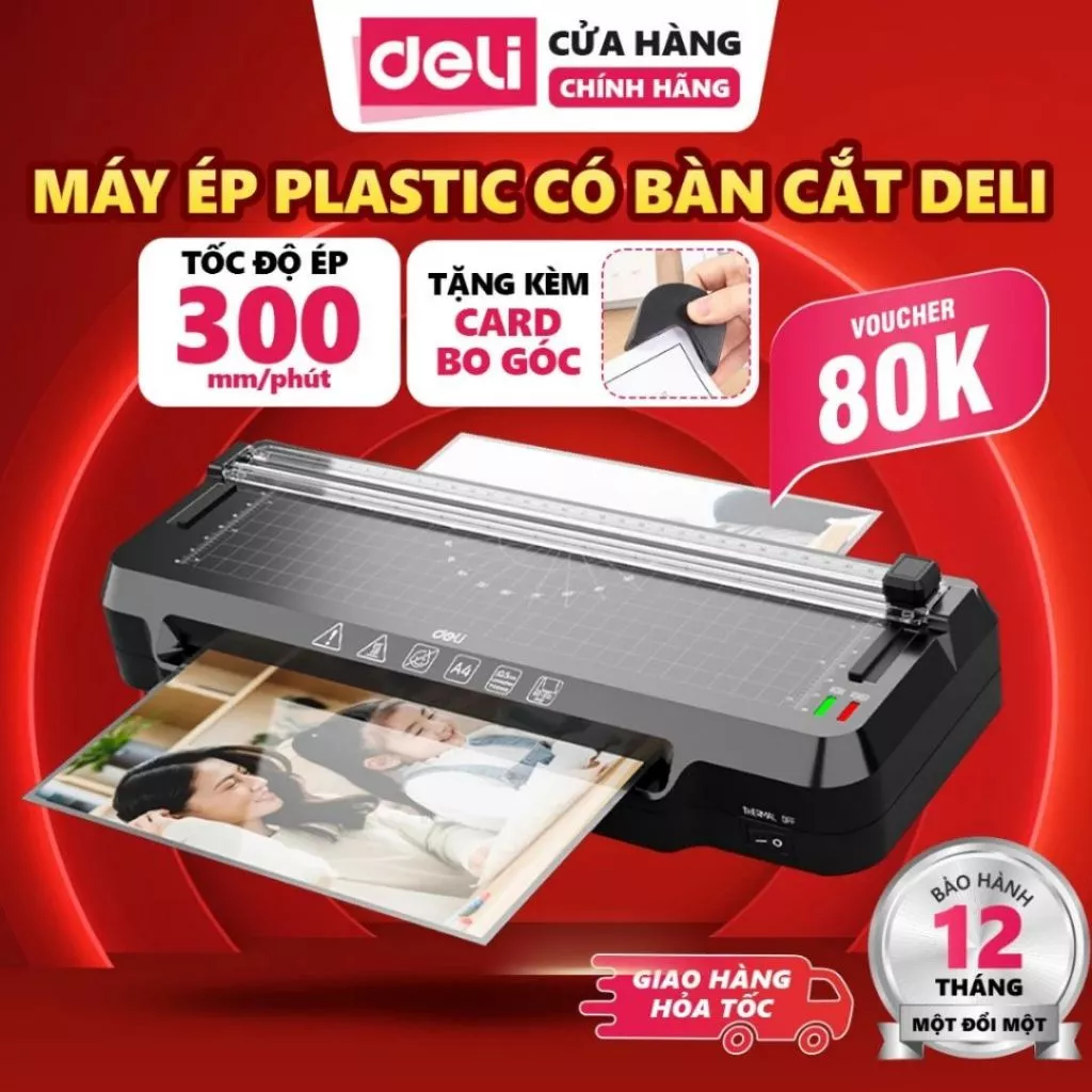 Máy Ép Plastic GQ400 Khổ A4 Deli, Máy Ép Tài Liệu Tích Hợp Bo Góc Dễ Dàng Điều Chỉnh Các Góc Nhọn