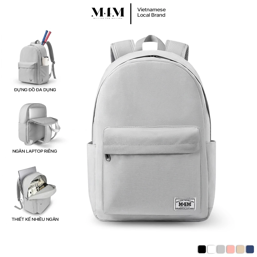 Balo đi học nữ nam M4M BASIC Backpack BM001 Cặp học sinh chống nước nhiều ngăn đựng laptop 15.6 inch