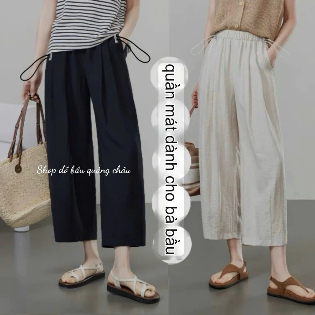 Quần bầu, quần crop ống rộng mát nhẹ ngày hè cho mẹ bầu