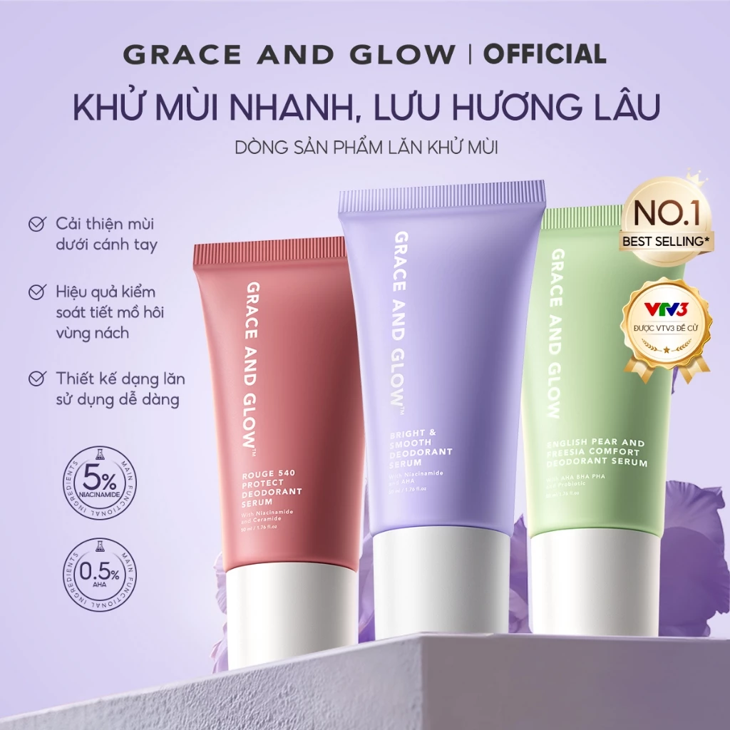 Lăn khử mùi Grace and Glow Black Opium Smooth Deodorant Serum Lăn Nách Sáng Da Ngăn Mồ Hôi với Niacinamide AHA 50ml
