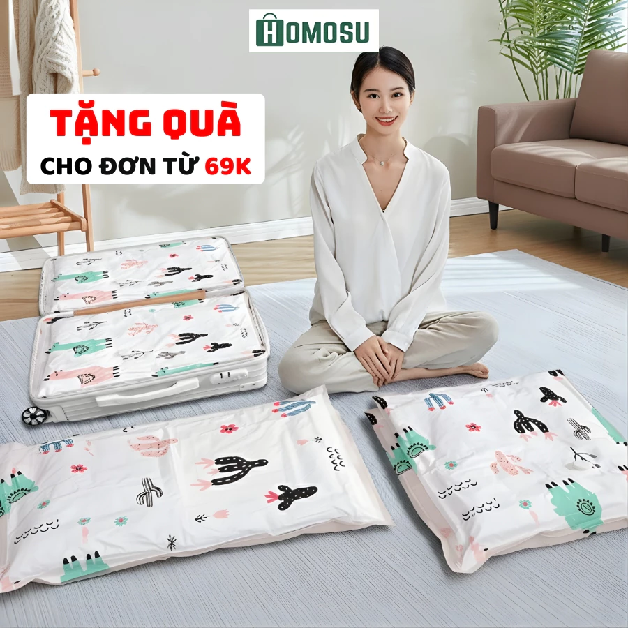 Túi Hút Chân Không Đựng Quần Áo Có Khóa Zip Kín Khí, Túi Hút Chân Không Cỡ Lớn Đựng Chăn Màn Họa Tiết Phi Hành Gia L011