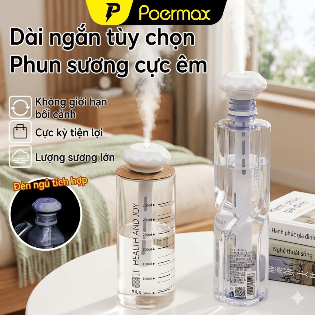 Máy phun sương mini đa năng công nghệ phun sương nano êm ái và không giới hạn bình chứa-Poermax