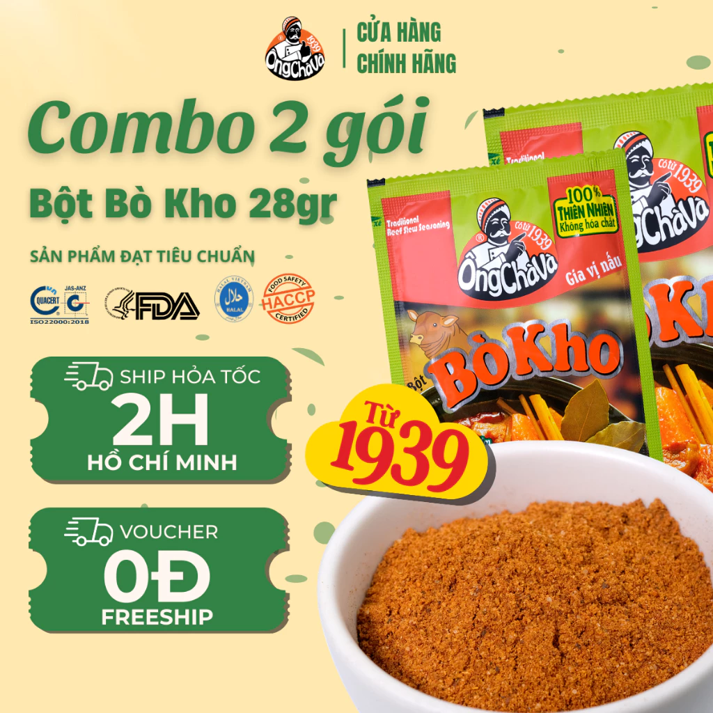 Combo 2 Túi Bột Bò Kho Ông Chà Và 28g (Beef Stew Seasoning Powder)