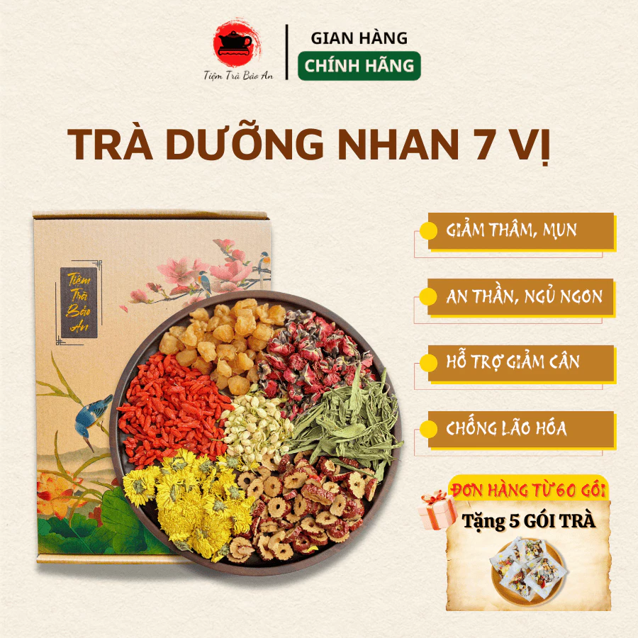Trà Dưỡng Nhan 7 Vị Nguyên Chất 100% – Đẹp Da, Thanh Nhiệt, Bổ Khí Huyết, Trà Thảo Mộc Dễ Uống