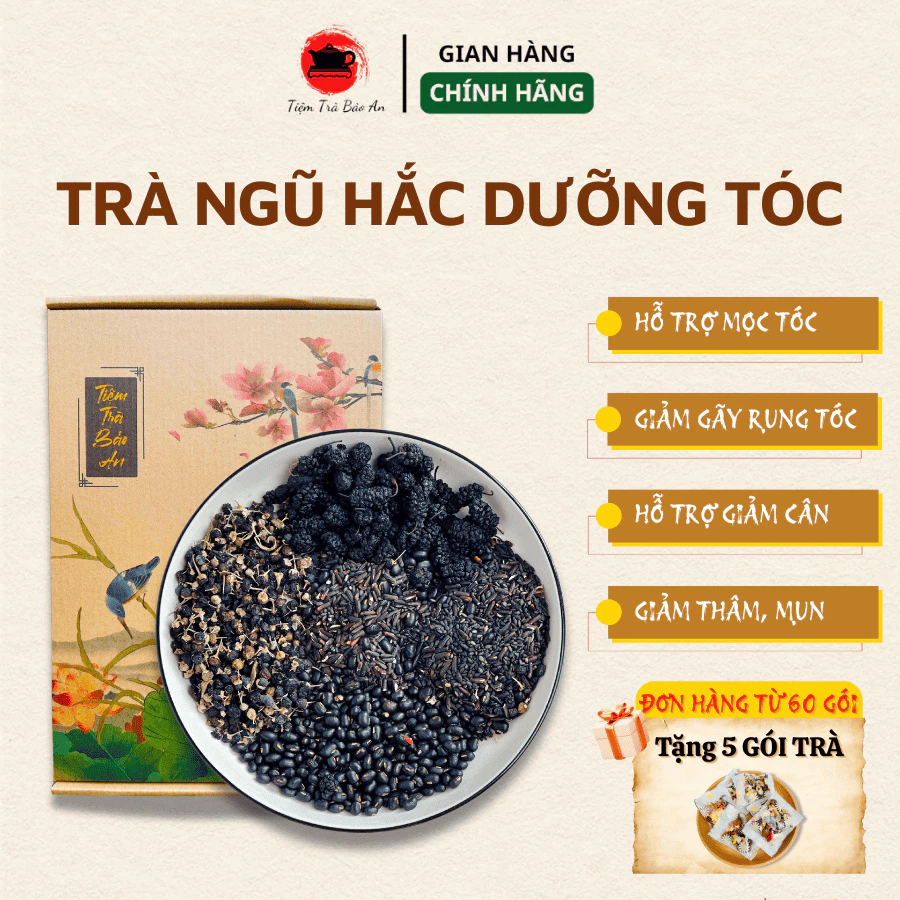 Trà Ngũ Hắc Nguyên Chất – Dưỡng Tóc Chắc Khỏe, Giảm Rụng, Hỗ Trợ Mọc Tóc Tự Nhiên