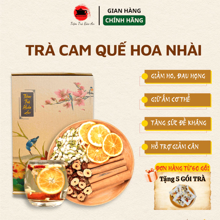 Trà DETOX Cam Quế Hoa Nhài Giảm Stress, Đau Họng, An Thần, Tỉnh Táo, Giữ Ấm Cơ Thể, Tăng Cường Đề Kháng