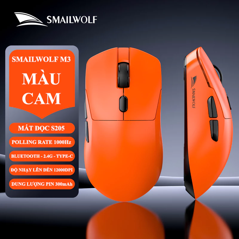 Chuột không dây chuyên game SMAILWOLF M3 kết nối 3 chế độ với mắt đọc S205 độ nhạy 12000DPI (KO KÈM ĐẾ SẠC)