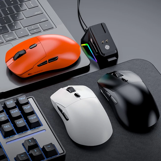 Chuột không dây chuyên game SMAILWOLF M3 PRO+ kết nối 3 chế độ với mắt đọc PAW33311 độ nhạy 12000DPI kèm đế sạc led RGB